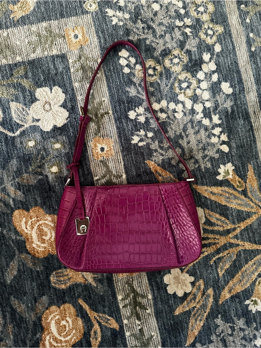 Etienne Aigner Pink Croc-Embossed Shoulder Bag